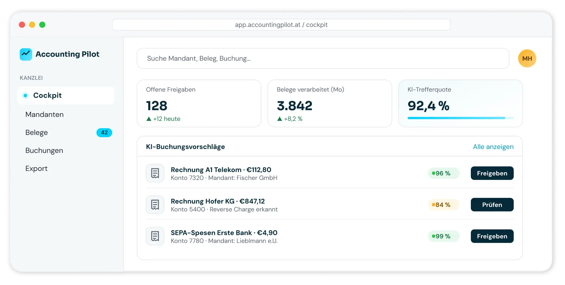 Accounting Pilot Software-Dashboard für KI Buchhaltung